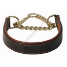 Comfy Half Check Leather Dog Collar BRASS Chain: Brown tan lining 